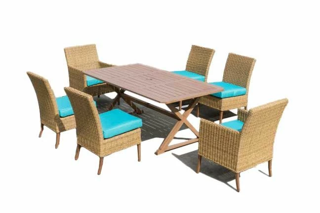Bellini Home And Garden Kimpton 7-pc Dining Set W/ Aruba Blue Cushions And Umbrella Hole 1 Bellini Home And Garden Kimpton 7-pc Dining Set W/ Aruba Blue Cushions And Umbrella Hole